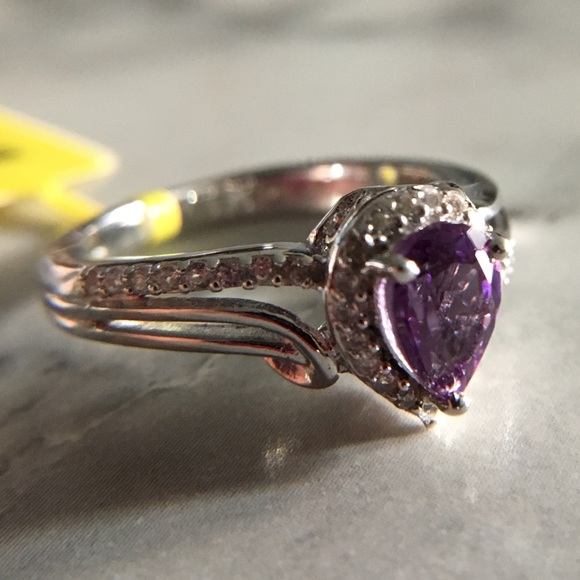 Genuine Gemstone Mashamba Amethyst & Zircon Sterling Silver Ring Sz 6 - Picture 4 of 6
